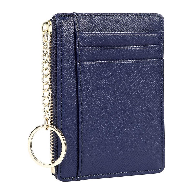 Cynure Women's 8 Cards Slim Minimalist Card Holder Coin Changes Purse Keychain Front Pocket Wallet, navy blue - Image 3